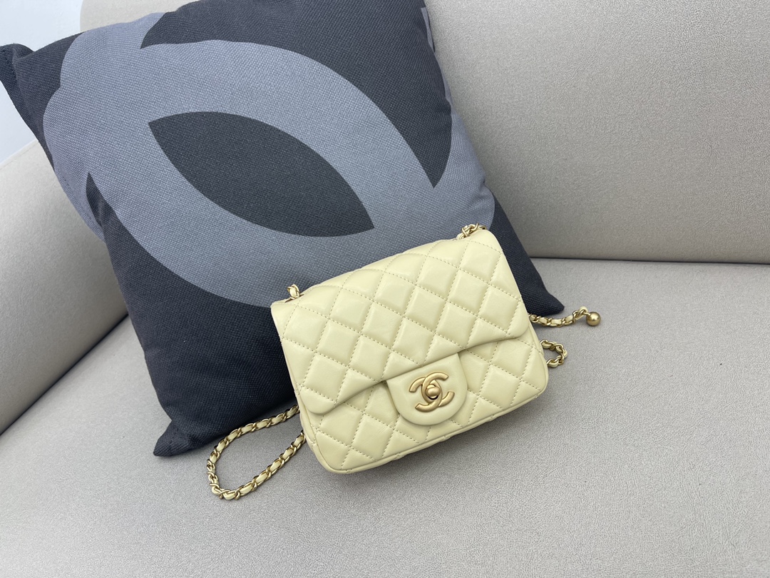 Mini Classic Flap Lambskin Bag AS1786 Light Yellow/Gold